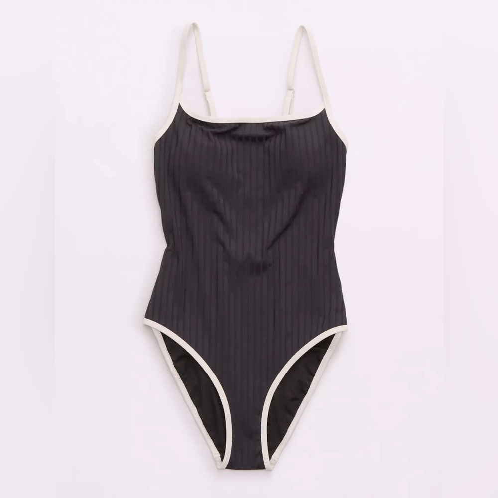 NWT Aerie Wide Ribbed Scoop Full Coverage One Piece Swimsuit - Picture 3 of 6